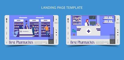 online apotheek en geneeskunde helpen zorg vlak landen bladzijde vector illustratie