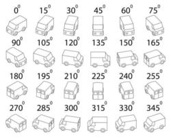 een reeks van 24 minibusjes van verschillend hoeken. vector