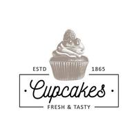 wijnoogst stijl bakkerij winkel gemakkelijk label, insigne, embleem, logo sjabloon. grafisch voedsel kunst met gegraveerde koekje ontwerp vector element met typografie. hand- getrokken gebakje Aan wit achtergrond.