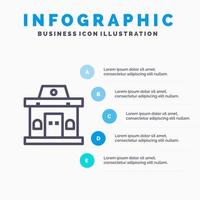 gebouw kantoor ticket stedelijk lijn icoon met 5 stappen presentatie infographics achtergrond vector