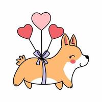 schattig corgi puppy en hart vormig ballonnen. vector icoon voor Valentijnsdag dag. hand- getrokken illustratie. grappig huisdier. ansichtkaart decor element.
