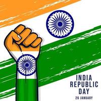 Indië republiek dag illustratie met hand- Aan achtergrond Indisch vlag in grunge structuur vector