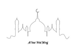 doorlopend een lijn tekening moskee lijn concept. Islamitisch evenementen concept. single lijn trek ontwerp vector grafisch illustratie.