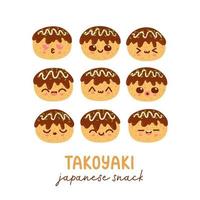 takoyaki ballen of Octopus ballen tekenfilm karakter Aziatisch voedsel vector illustratie. schattig beroemd Japans tussendoortje