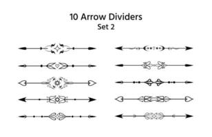 hand getekend decoratief etnisch fantasie pijlen, dubbele scherp. tekst verdelers, paragraaf scheidingstekens. reeks van overladen scheidingsteken grens elementen voor bladzijde ontwerp, lijsten, Valentijn enz vector