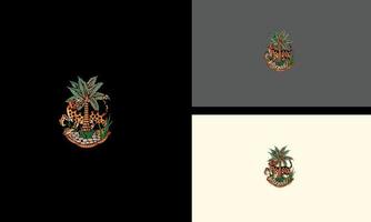 Jachtluipaard met boom palm vector illustratie artwork ontwerp