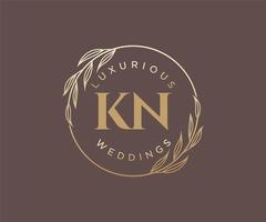 kn initialen brief bruiloft monogram logos sjabloon, hand- getrokken modern minimalistisch en bloemen Sjablonen voor uitnodiging kaarten, opslaan de datum, elegant identiteit. vector