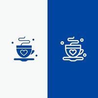 kop koffie thee liefde lijn en glyph solide icoon blauw banier lijn en glyph solide icoon blauw banier vector