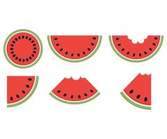 tekenfilm vers groen Open watermeloen voor de helft, plakjes en driehoeken illustratie geïsoleerd vector