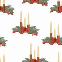 naadloos patroon Kerstmis kaarsen met vakantie decor vector