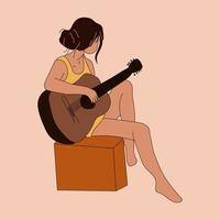 jong mooi vrouw Toneelstukken een gitaar. hand- getrokken vector illustraties