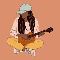 jong mooi vrouw Toneelstukken een gitaar. hand- getrokken vector illustraties