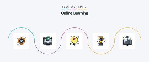 online aan het leren lijn gevulde vlak 5 icoon pak inclusief beker. medaille. scherm. leren. kennis vector