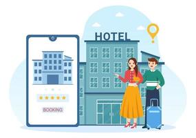 hotel recensie met beoordeling onderhoud, gebruiker tevredenheid naar beoordeeld klant, Product of ervaring in vlak tekenfilm hand- getrokken Sjablonen illustratie vector