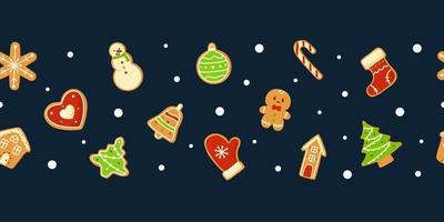 horizontaal naadloos Kerstmis patroon met Kerstmis peperkoek koekjes. winter vakantie voedsel. perfect voor omhulsel papier, groet kaarten, textiel. vector