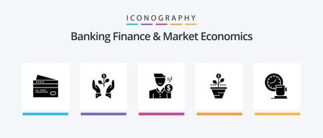 bank financiën en markt economie glyph 5 icoon pak inclusief mannetje. kosten. groei. salarisverhoging. dollar. creatief pictogrammen ontwerp vector