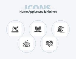 huis huishoudelijke apparaten en keuken lijn icoon pak 5 icoon ontwerp. verwarming. Koken. fornuis. magnetron. oven vector