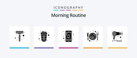 ochtend- routine- glyph 5 icoon pak inclusief . machine. herinnering. haar. droger. creatief pictogrammen ontwerp vector