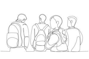 illustratie van vrouw leerling een blik werpen terug terwijl gaan voor een klasse in middelbare school. single doorlopend lijn kunst vector