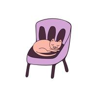 schattig kat leugens Aan een fauteuil en slaapt. vector