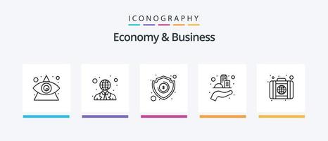 economie en bedrijf lijn 5 icoon pak inclusief bedrijf. op te slaan. contant geld. winkel. markt. creatief pictogrammen ontwerp vector