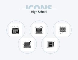 hoog school- glyph icoon pak 5 icoon ontwerp. bestanden. lade. kalender. kastje. online vector