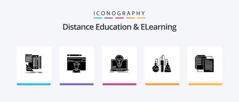 afstand onderwijs en elearning glyph 5 icoon pak inclusief wetenschap. dope. geleerde. chemisch. scherm. creatief pictogrammen ontwerp vector