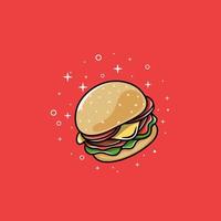 hamburger met sprankelend sterren tekenfilm vector