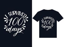 ik overleefde 100 dagen illustraties voor drukklare t-shirts ontwerp vector