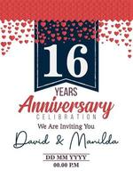 16e jaren verjaardag logo viering met liefde voor viering evenement, verjaardag, bruiloft, groet kaart, en uitnodiging vector
