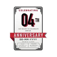 04 jaren verjaardag logo viering en uitnodiging kaart met rood lint geïsoleerd Aan wit achtergrond vector