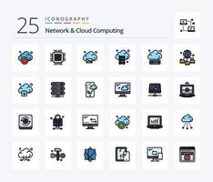netwerk en wolk berekenen 25 lijn gevulde icoon pak inclusief verbinding. technologie. wolk. opslag. wolk vector