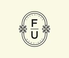 fu initialen brief bruiloft monogram logos sjabloon, hand- getrokken modern minimalistisch en bloemen Sjablonen voor uitnodiging kaarten, opslaan de datum, elegant identiteit. vector