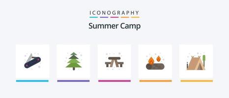 zomer kamp vlak 5 icoon pak inclusief . tent. buitenshuis. buitenshuis. brand. creatief pictogrammen ontwerp vector