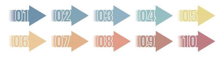 aantal info-afbeelding kogel points 1 naar 10 vector, pijl vorm nummers, pijl infographic getallen vector