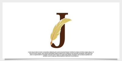brief j veer logo ontwerp met veer pen icoon concept vector