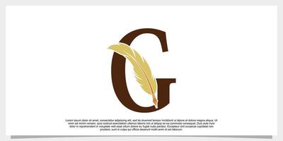 brief g veer logo ontwerp met veer pen icoon concept vector