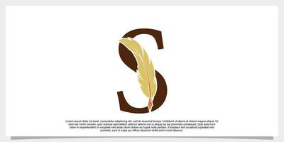 brief s veer logo ontwerp met veer pen icoon concept vector