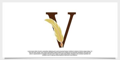 brief v veer logo ontwerp met veer pen icoon concept vector