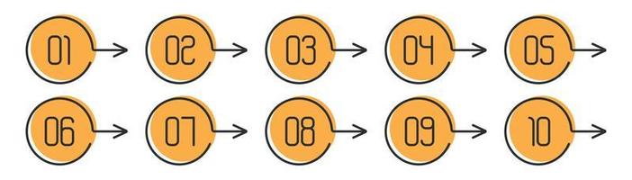 aantal info-afbeelding kogel points 1 naar 10 vector, pijl vorm nummers, pijl infographic getallen vector