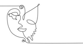 abstract gezicht met vlinder een lijn tekening. portret minimalistisch stijl vector