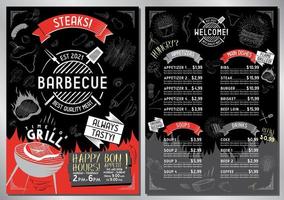 Steak-restaurant en barbecue rooster bar menu sjabloon vector