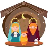gekleurde stal met jozef, Maria en Jezus tekenfilms vector illustratie