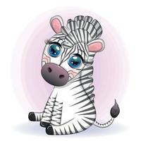 schattig tekenfilm zebra is zittend en golvend haar staart. kinderen karakter. vector