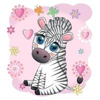 schattig tekenfilm zebra zit in bloemen. kinderachtig gestreept karakter, Afrikaanse dieren vector