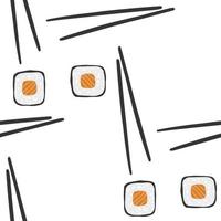 naadloos patroon met illustratie van sushi rollen met eetstokjes Aan wit achtergrond vector
