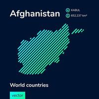 vector neon vlak kaart van afghanistan met groente, munt, turkoois gestreept structuur Aan donker blauw achtergrond. leerzaam banier, poster over afghanistan