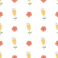 hand- getrokken geel bloemen naadloos patroon. naadloos herhaling patroon met bloemen in roze, geel kleuren Aan wit achtergrond. voorjaar gevoel ontwerp. schattig kleding stof, geschenk wrap, muur kunst vector illustratie.