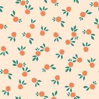 naadloos patroon in modern stijl. afdrukken in vlak stijl met sinaasappels en bladeren. tropisch ontwerp. naadloos van oranje met groen bladeren Aan pastel perzik achtergrond vector illustratie.