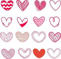 vector reeks met gestileerde harten. origineel symbolen voor uw ontwerp. rood hart icoon set. gelukkig valentijnsdag dag teken symbool sjabloon. verschillend vorm geven aan. papier en kattebelletje lijn effect. schattig grafisch voorwerp.